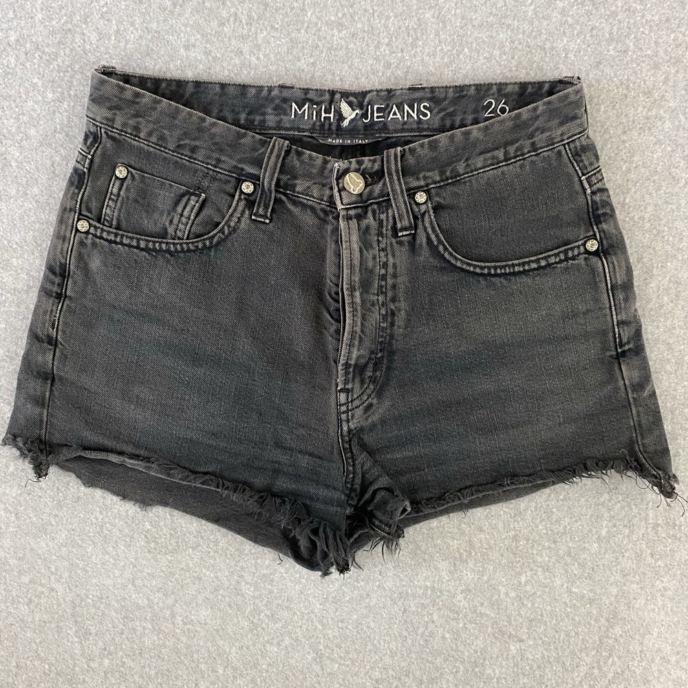 MiH Jeans Halsy Cutoff Denim‎ Shorts Womens 28 Stone Black Button Fly 1.5" Italy
